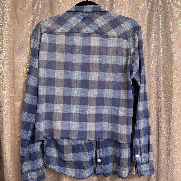 Patagonia Blue Upcycled Women's Tie Front Button Down Flannel Top Med - Picture 3 of 7